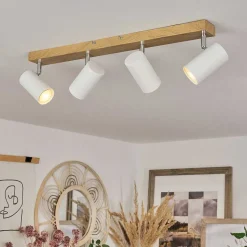 Plafonnier Javel Brun, Chrome, Couleur Bois, 4 Lumieres