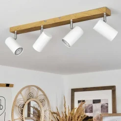 Plafonnier Javel Brun, Chrome, Couleur Bois, 4 Lumieres