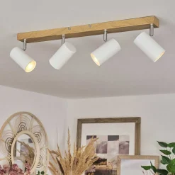 Plafonnier Javel Brun, Chrome, Couleur Bois, 4 Lumieres