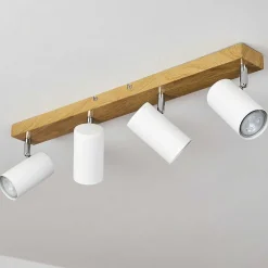 Plafonnier Javel Brun, Chrome, Couleur Bois, 4 Lumieres