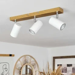 Plafonnier Javel Brun, Chrome, Couleur Bois, 3 Lumieres