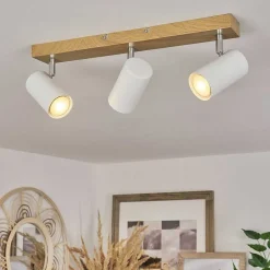 Plafonnier Javel Brun, Chrome, Couleur Bois, 3 Lumieres