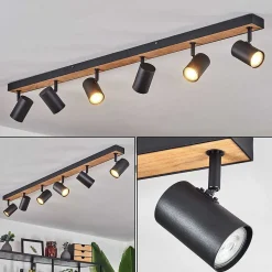 Plafonnier Javel Brun, Couleur Bois, Noir, 6 Lumieres