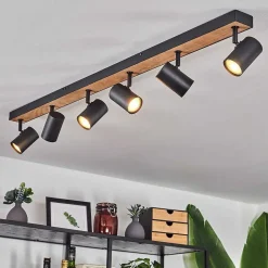 Plafonnier Javel Brun, Couleur Bois, Noir, 6 Lumieres