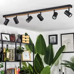 Plafonnier Javel Brun, Couleur Bois, Noir, 6 Lumieres