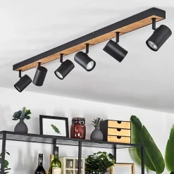 Plafonnier Javel Brun, Couleur Bois, Noir, 6 Lumieres