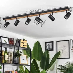 Plafonnier Javel Brun, Couleur Bois, Noir, 6 Lumieres