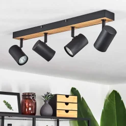 Plafonnier Javel Brun, Couleur Bois, Noir, 4 Lumieres