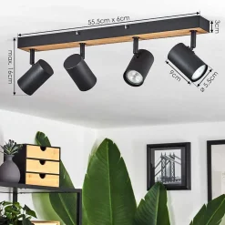Plafonnier Javel Brun, Couleur Bois, Noir, 4 Lumieres