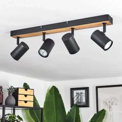 Plafonnier Javel Brun, Couleur Bois, Noir, 4 Lumieres