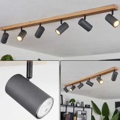 Plafonnier Javel Brun, Gris, Couleur Bois, 6 Lumieres