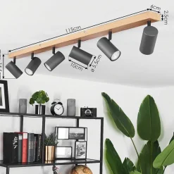 Plafonnier Javel Brun, Gris, Couleur Bois, 6 Lumieres