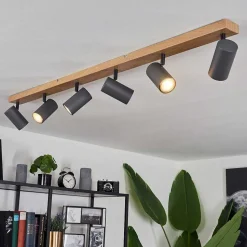 Plafonnier Javel Brun, Gris, Couleur Bois, 6 Lumieres