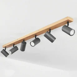 Plafonnier Javel Brun, Gris, Couleur Bois, 6 Lumieres