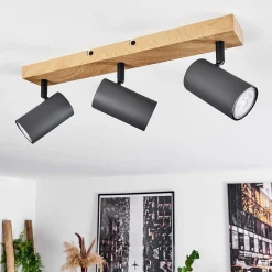 Plafonnier Javel Couleur Bois, Noir, 3 Lumieres