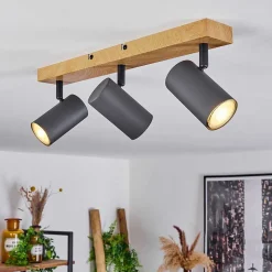 Plafonnier Javel Couleur Bois, Noir, 3 Lumieres