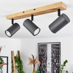 Plafonnier Javel Couleur Bois, Noir, 3 Lumieres