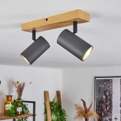 Plafonnier Javel Couleur Bois, Noir, 2 Lumieres