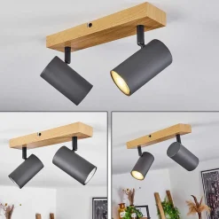 Plafonnier Javel Couleur Bois, Noir, 2 Lumieres