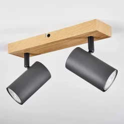 Plafonnier Javel Couleur Bois, Noir, 2 Lumieres