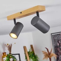 Plafonnier Javel Couleur Bois, Noir, 2 Lumieres