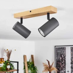 Plafonnier Javel Couleur Bois, Noir, 2 Lumieres