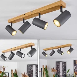 Plafonnier Javel Couleur Bois, Noir, 4 Lumieres