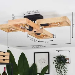 Plafonnier Kouk Ecru, Noir, 4 Lumieres