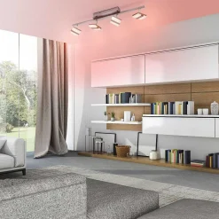 Plafonnier Leuchten-Direkt Lolasmart-Sabi Led Nickel Mat, 4 Lumieres, Telecommandes, Changeur De Couleurs