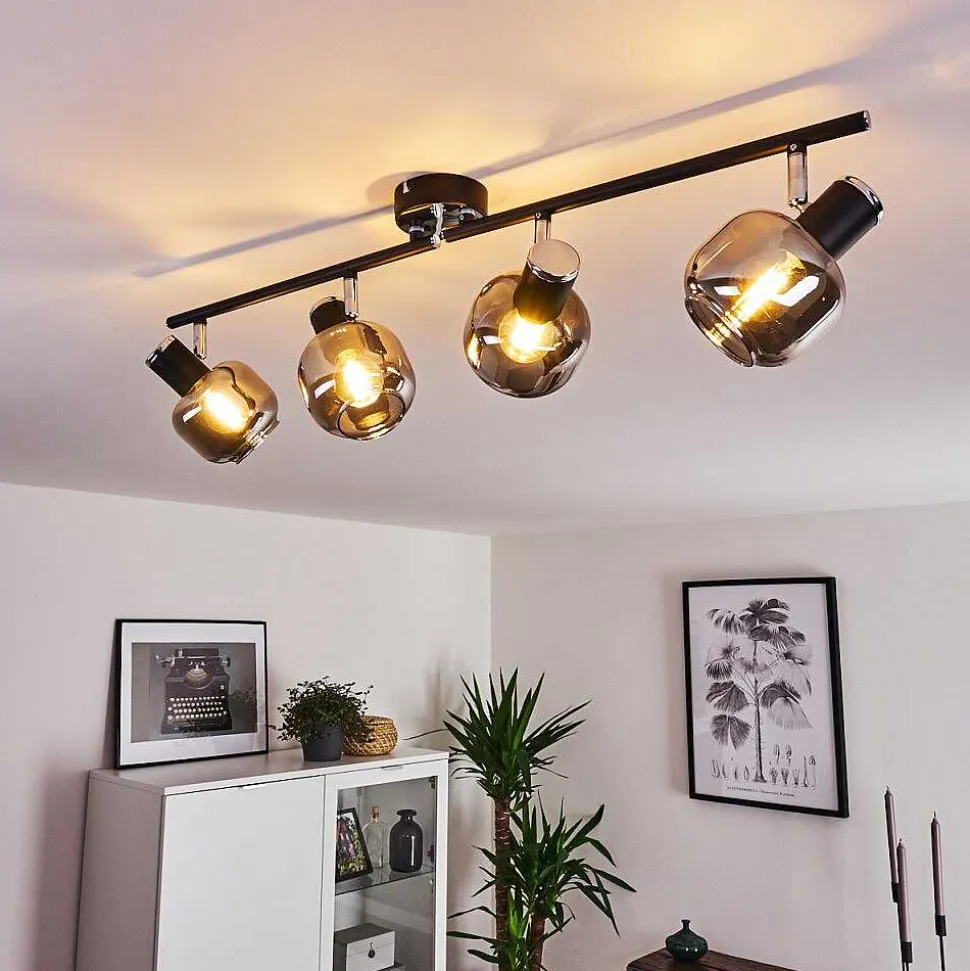 Plafonnier Lexington Chrome, Noir, 4 Lumieres