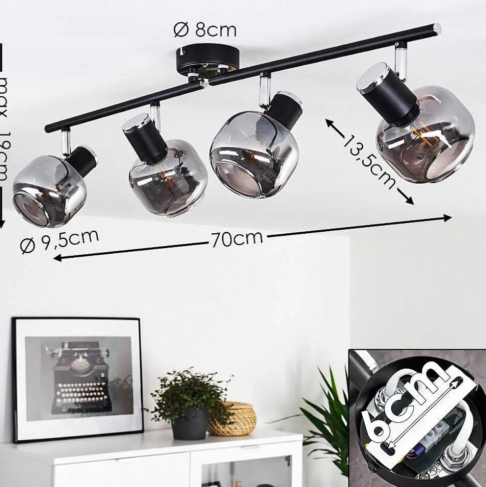 Plafonnier Lexington Chrome, Noir, 4 Lumieres