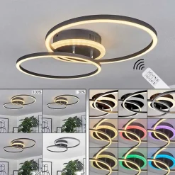 Plafonnier Lithgow Led Noir, 2 Lumieres, Telecommandes, Changeur De Couleurs