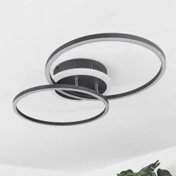 Plafonnier Lithgow Led Noir, 2 Lumieres, Telecommandes, Changeur De Couleurs