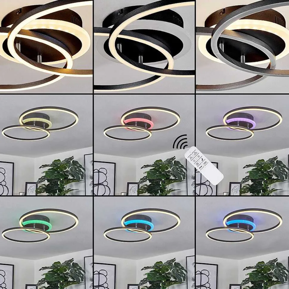 Plafonnier Lithgow Led Noir, 2 Lumieres, Telecommandes, Changeur De Couleurs