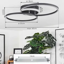 Plafonnier Lithgow Led Noir, 2 Lumieres, Telecommandes, Changeur De Couleurs