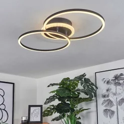 Plafonnier Lithgow Led Noir, 2 Lumieres, Telecommandes, Changeur De Couleurs