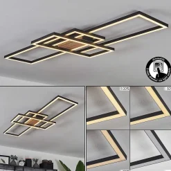 Plafonnier Longos Led Brun, Couleur Bois, Noir, 1 Lumiere