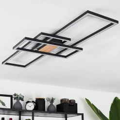 Plafonnier Longos Led Brun, Couleur Bois, Noir, 1 Lumiere