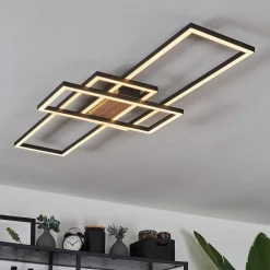 Plafonnier Longos Led Brun, Couleur Bois, Noir, 1 Lumiere