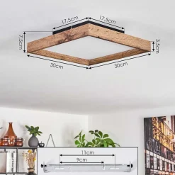 Plafonnier Longvic Led Brun, Couleur Bois, Noir, 1 Lumiere