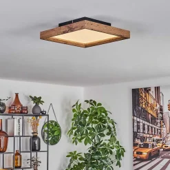 Plafonnier Longvic Led Brun, Couleur Bois, Noir, 1 Lumiere