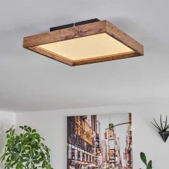 Plafonnier Longvic Led Brun, Couleur Bois, Noir, 1 Lumiere