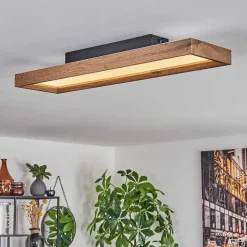 Plafonnier Longvic Led Brun, Couleur Bois, Noir, 1 Lumiere