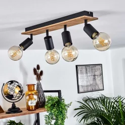 Plafonnier Maidford Bois Fonce, Noir, 4 Lumieres