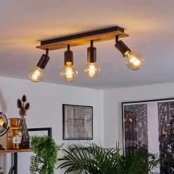 Plafonnier Maidford Bois Fonce, Noir, 4 Lumieres