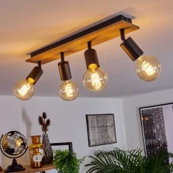 Plafonnier Maidford Bois Fonce, Noir, 4 Lumieres