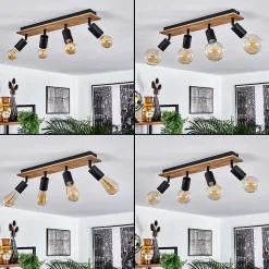 Plafonnier Maidford Bois Fonce, Noir, 4 Lumieres