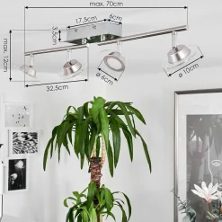 Plafonnier Marsen Led Chrome, Nickel Mat, 4 Lumieres, Telecommandes, Changeur De Couleurs