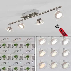 Plafonnier Marsen Led Chrome, Nickel Mat, 4 Lumieres, Telecommandes, Changeur De Couleurs