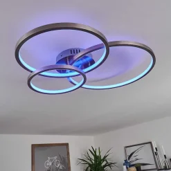 Plafonnier Moemoto Led Nickel Mat, 1 Lumiere, Telecommandes